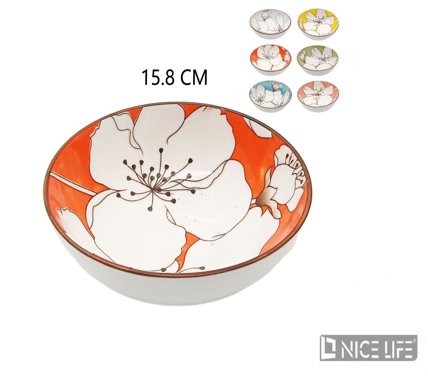 Miska ceramiczna z kwiatowym wzorem na pomarańczowym tle