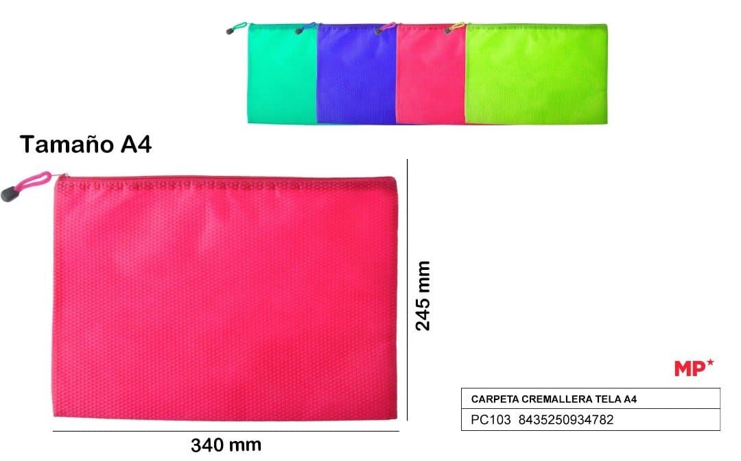 Teczka materiałowa A4 na zamek kolorowa