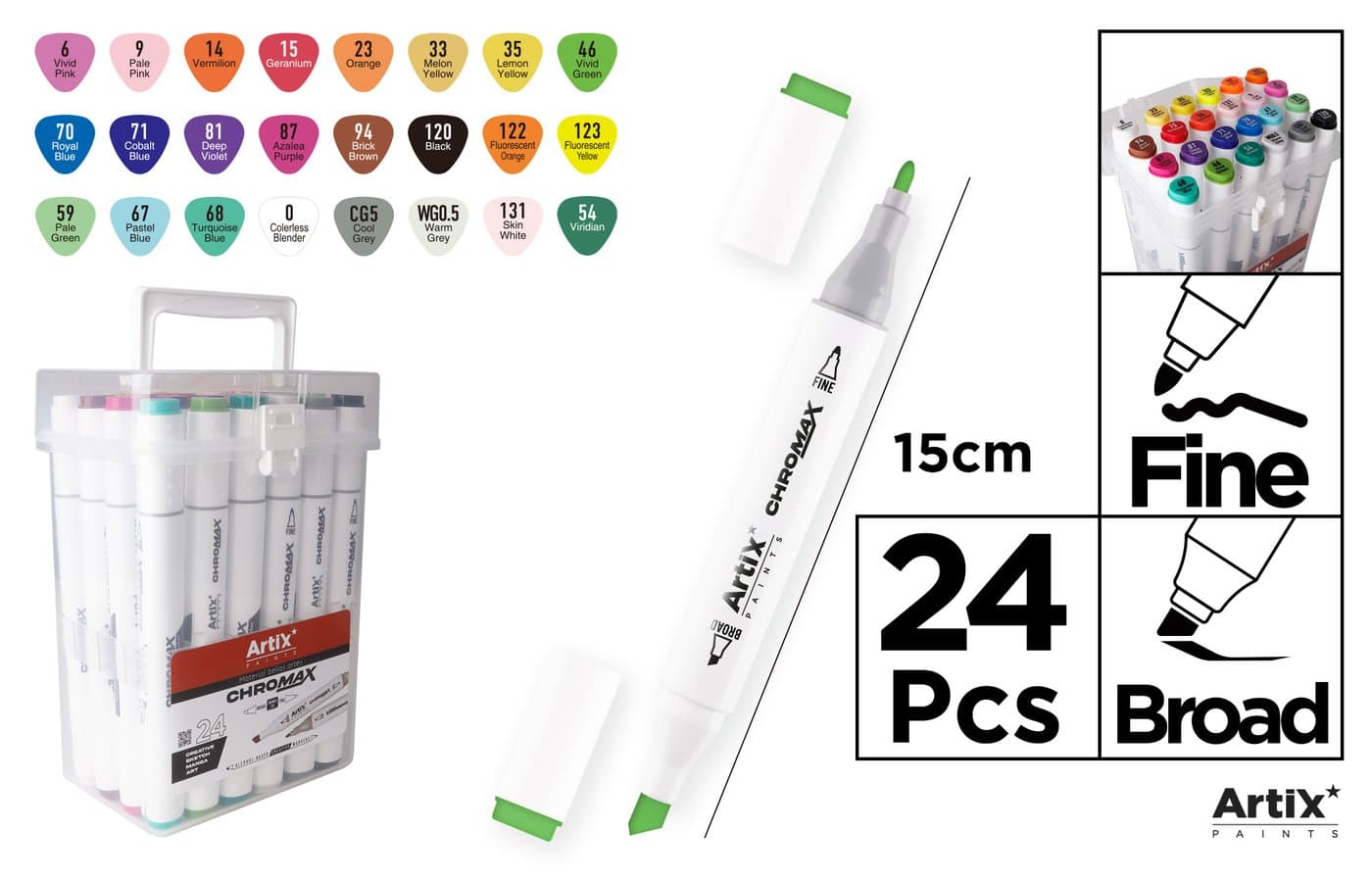 MARKER DO SZKICOWANIA Z PODWÓJNĄ KOŃCÓWKĄ 24 SZT.