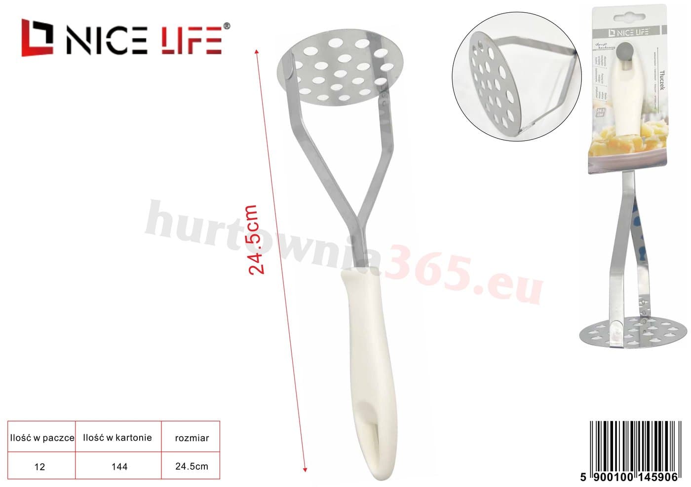 Tłuczek perforowany z jasną plastikową rączką