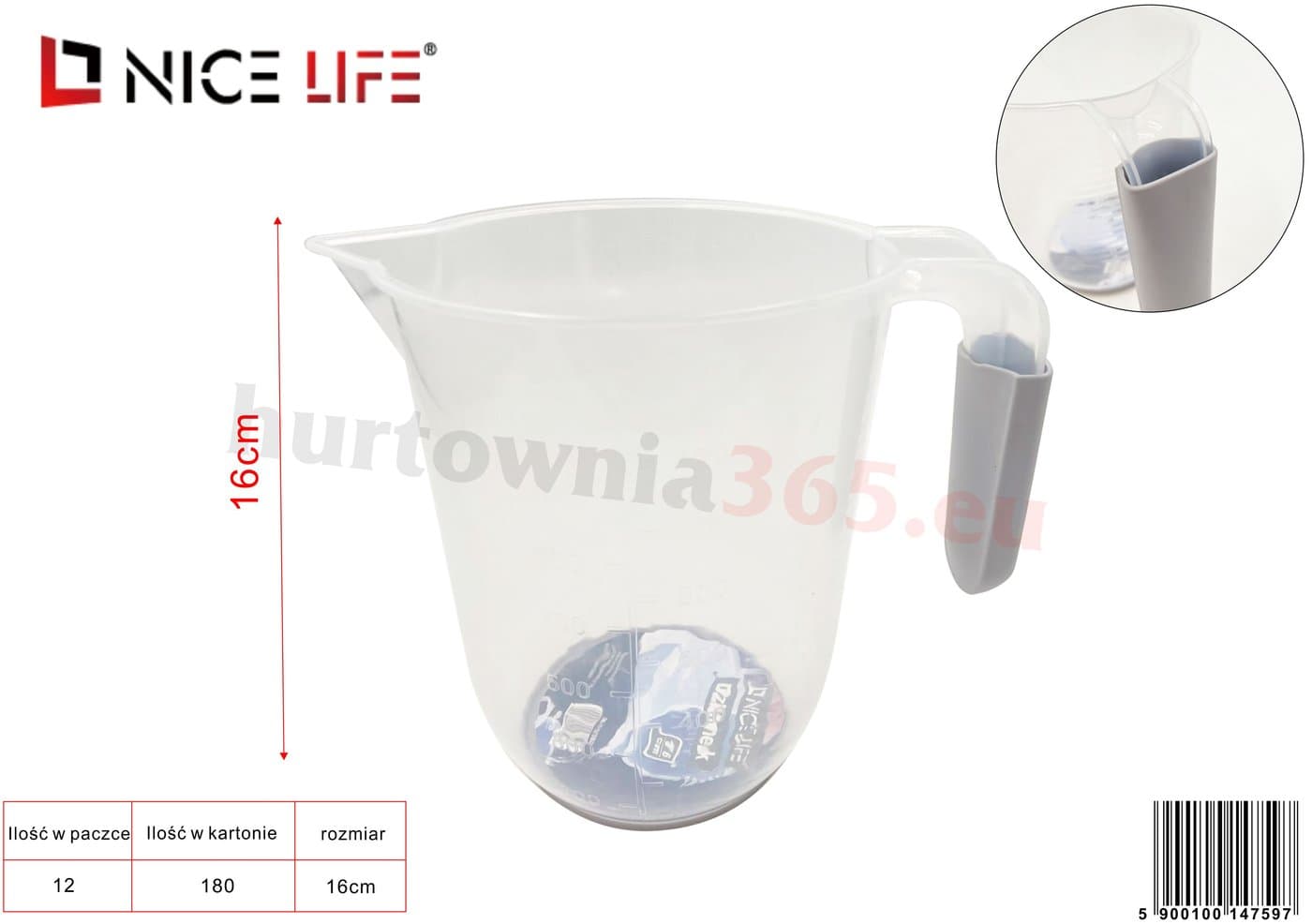 Dzbanek plastikowy półprzezroczysty 1500 ml