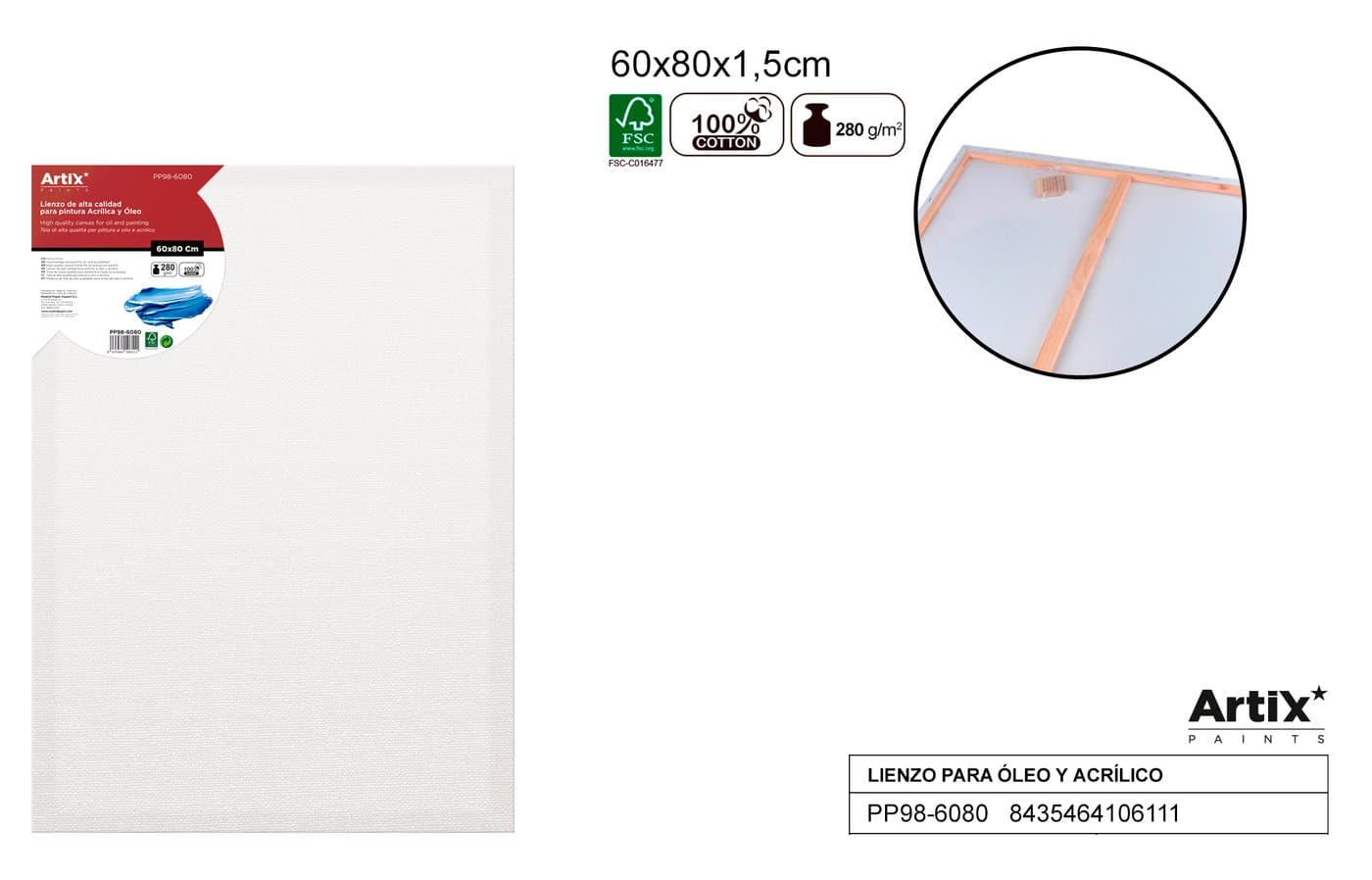 Podobrazie z białego płótna na drewnianej ramie 60 × 80 × 1,5