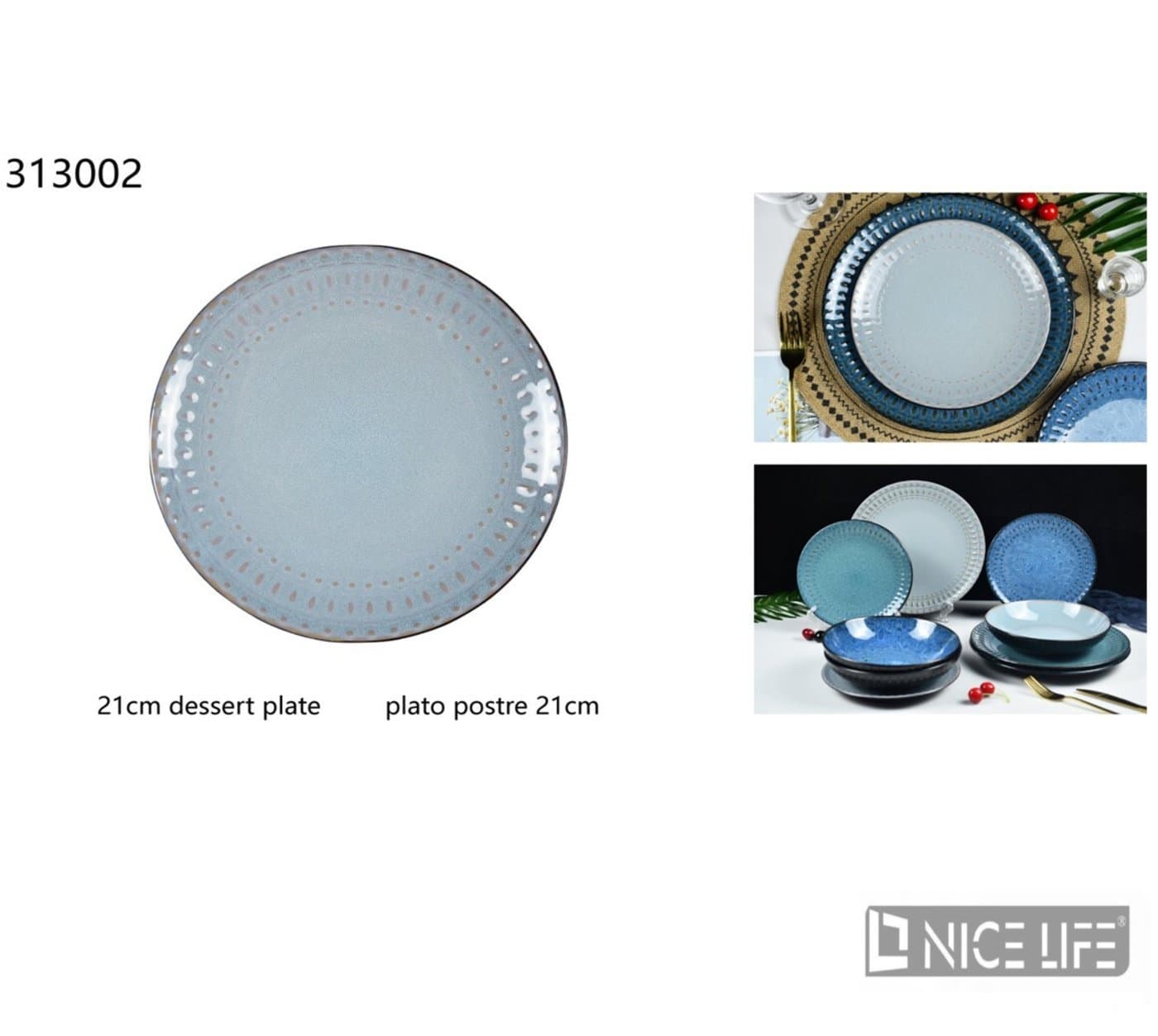 Talerz ceramiczny jasnoniebieski nakrapiany 21 cm