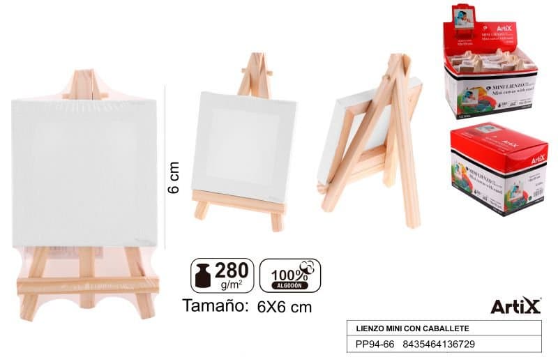 Podobrazie mini z drewnianą sztalugą białe 6 × 6 cm 280 g/m²