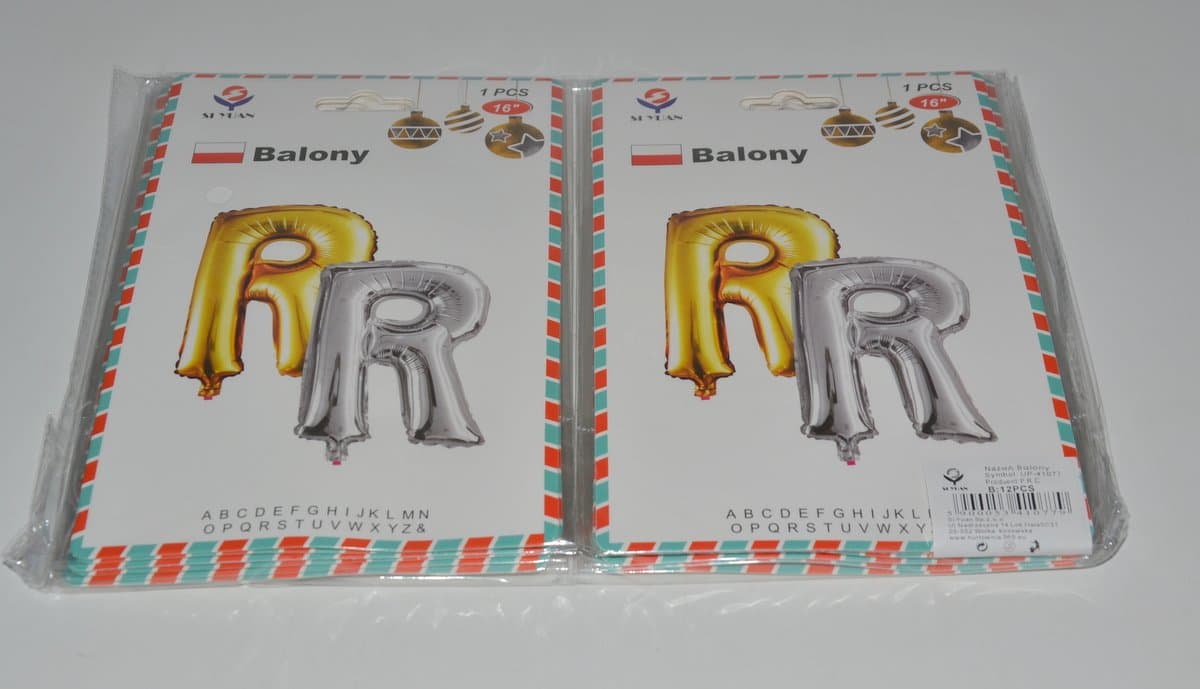Balon foliowy w kształcie litery R, złoty lub srebrny