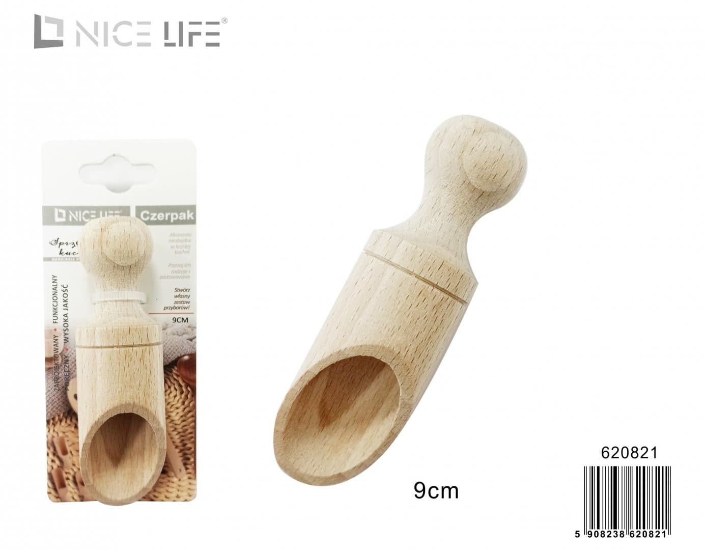 Czerpak drewniany do produktów sypkich 9 cm