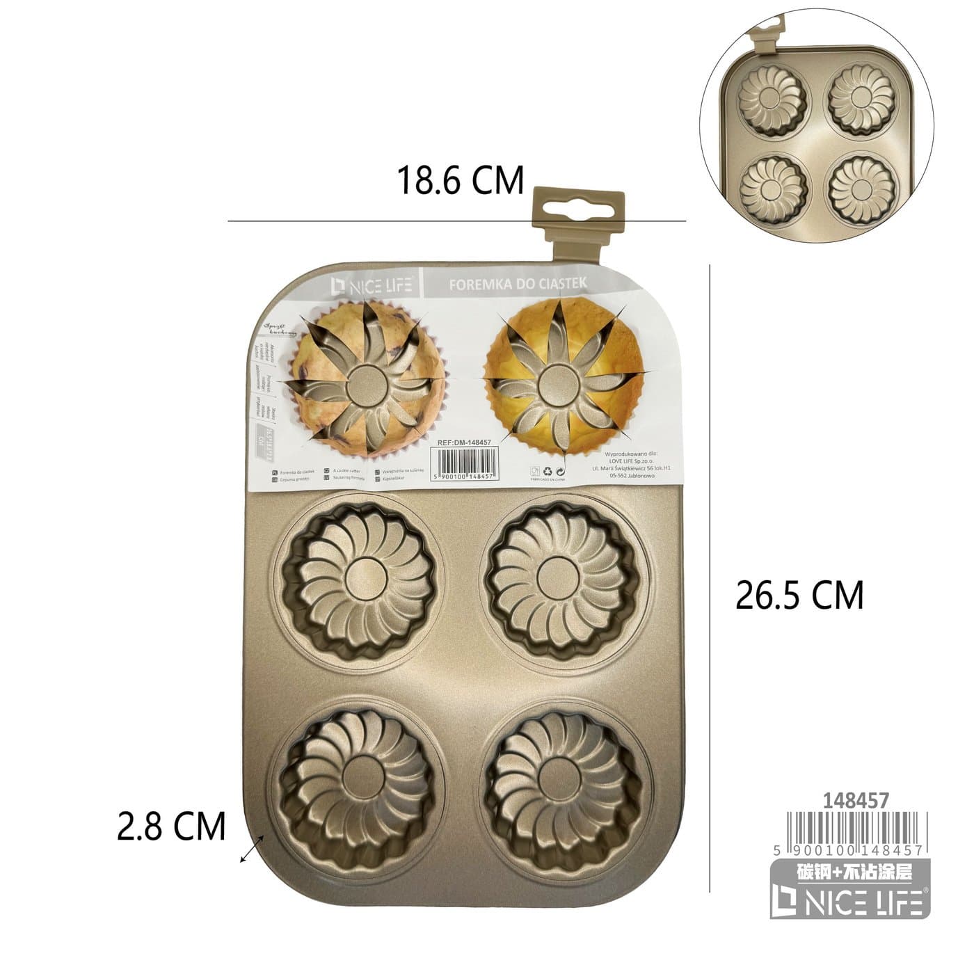 Forma metalowa do ciastek, spiralny wzór kwiatowy, złota