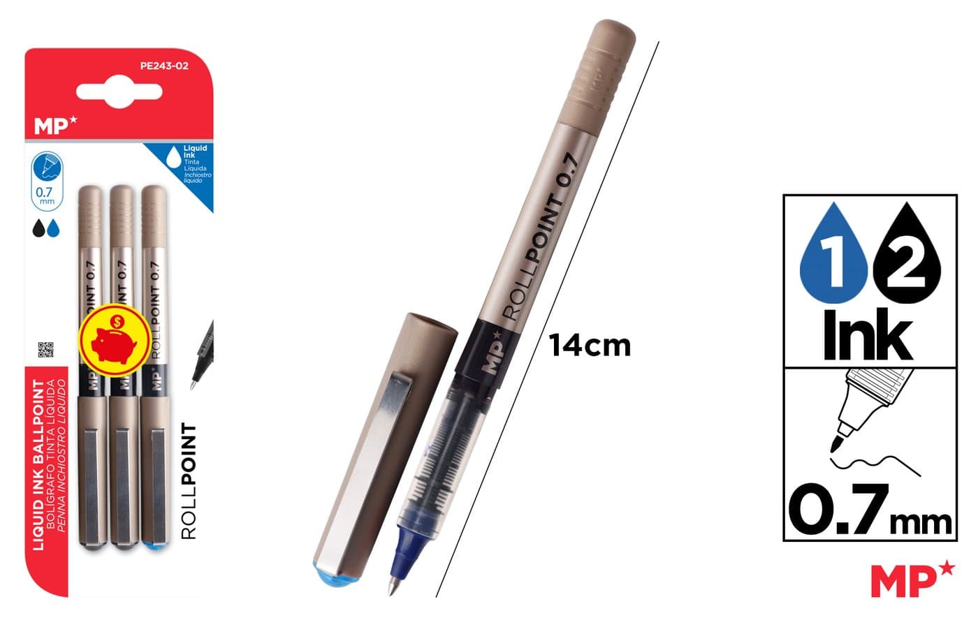 Cienkopisy 0,7 mm z dwoma niebieskimi i czarnym tuszem