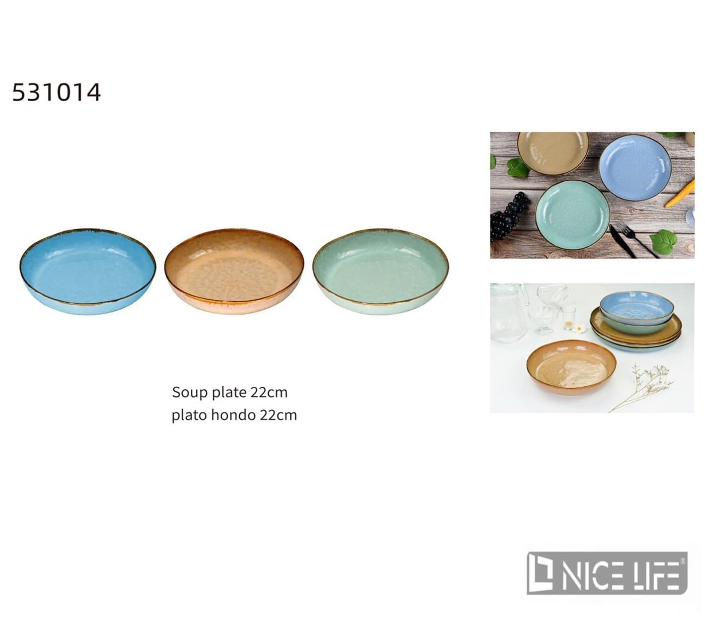 Talerz ceramiczny 22 cm niebieski, beżowy lub jasnozielony