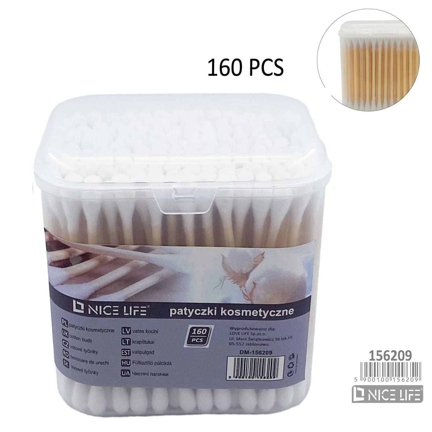 Patyczki kosmetyczne białe w plastikowym pojemniku prostokątnym