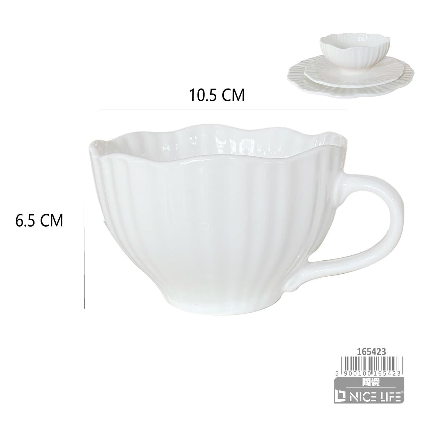 Zestaw naczyń ceramiczny biały z falistymi brzegami