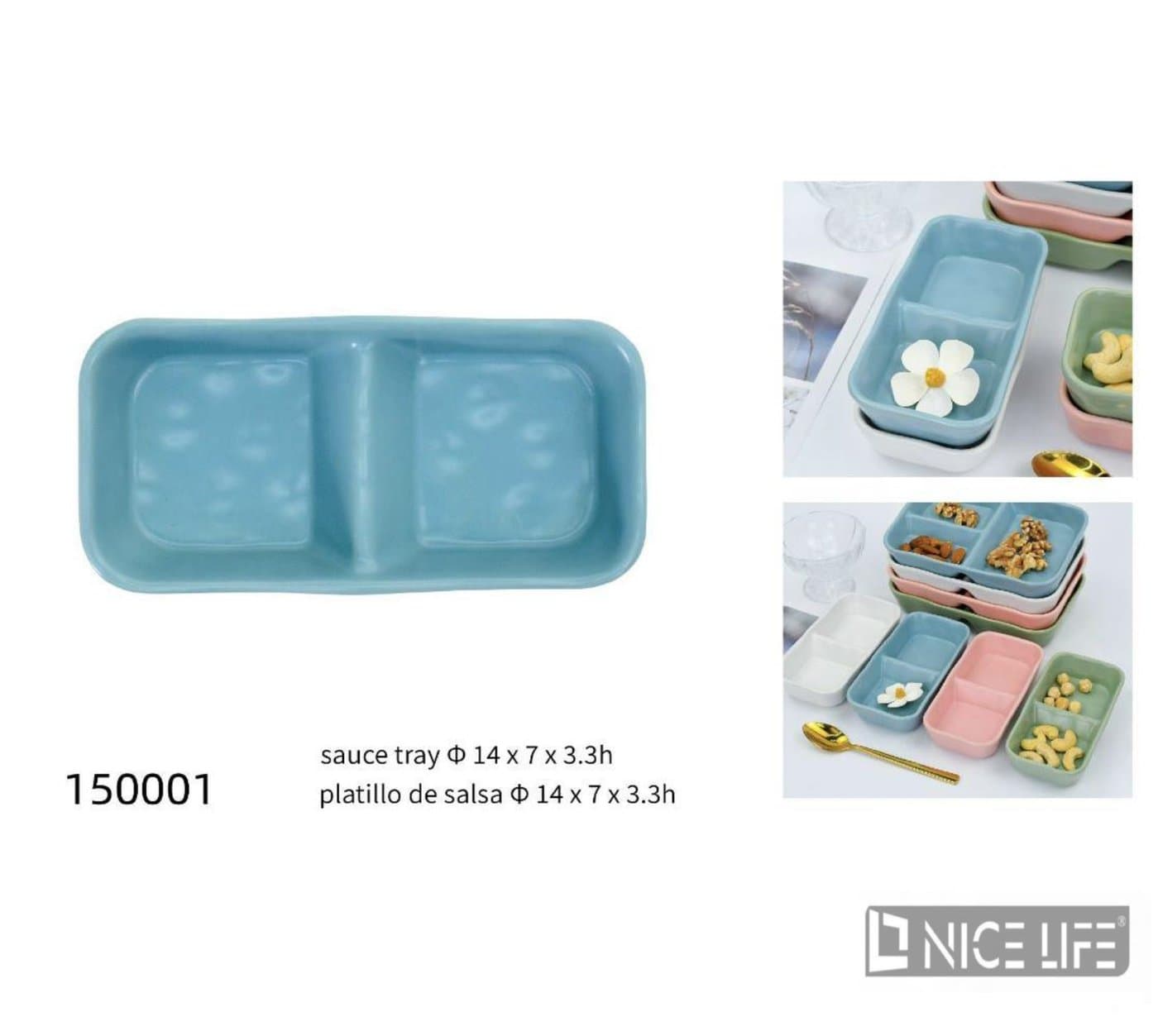 Miska ceramiczna podwójna niebieska