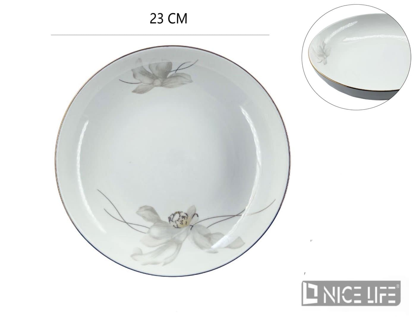 Naczynie ceramiczne białe w kwiaty ze złotą obwódką do posiłków