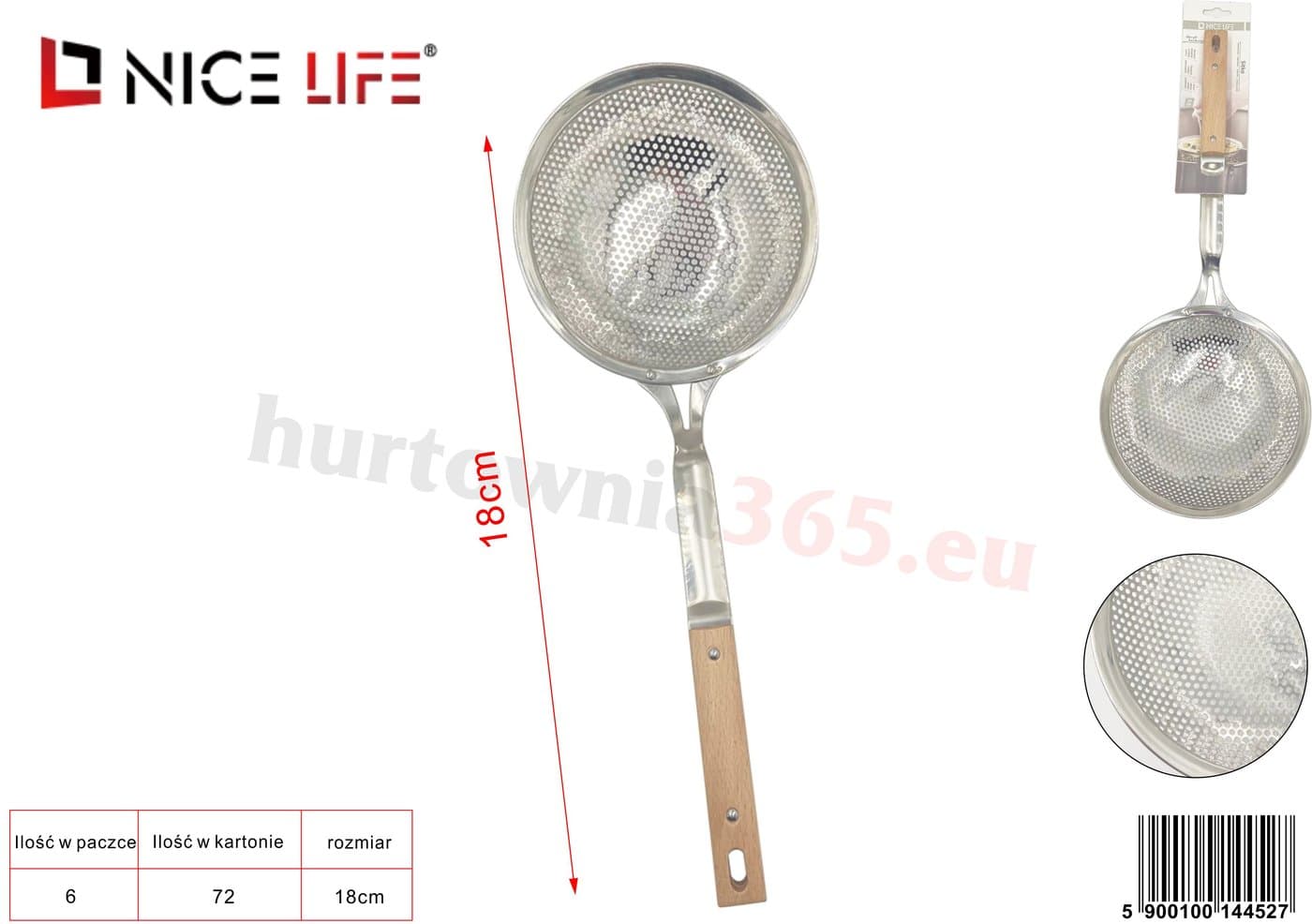 Sitko kuchenne metalowe z drewnianą rączką 18 cm
