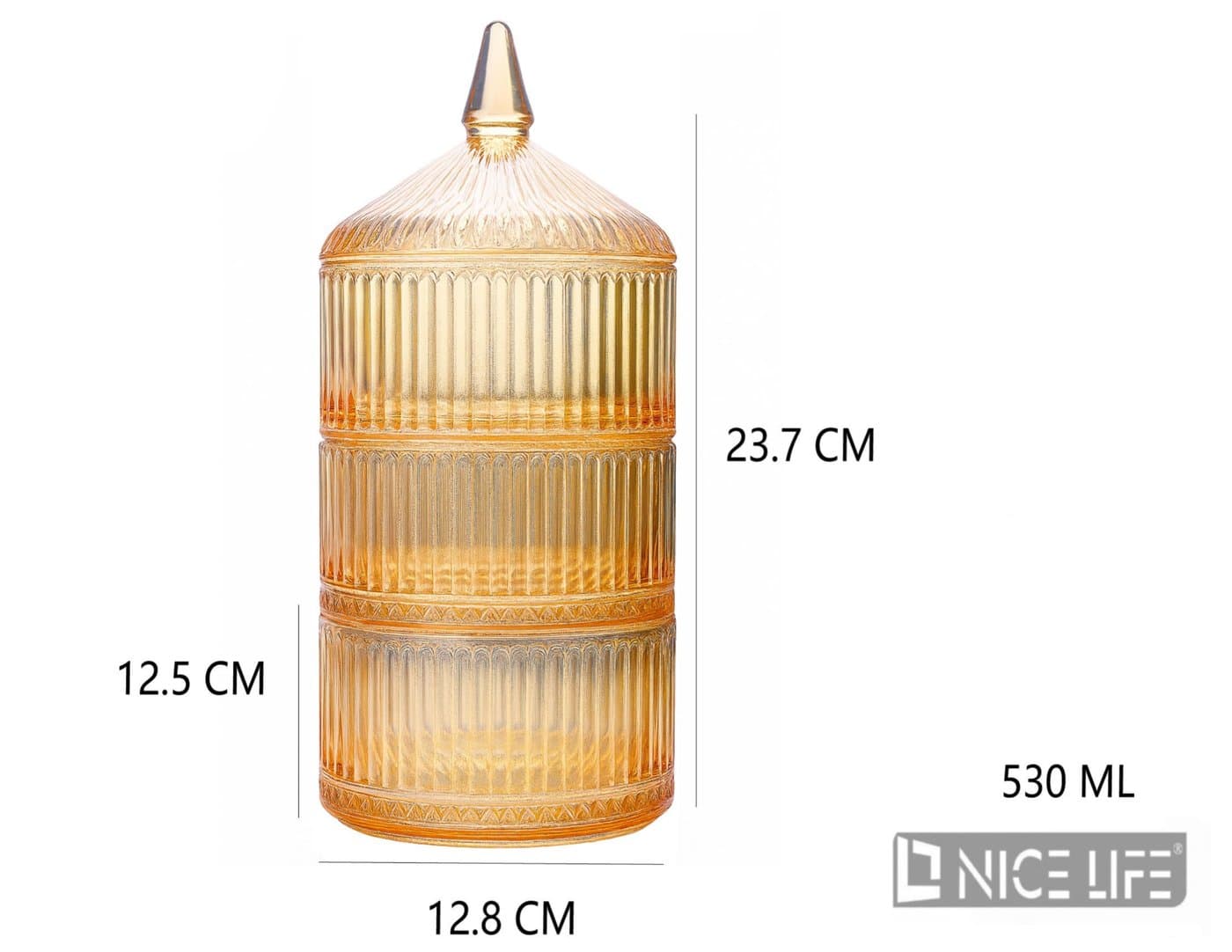 Cukiernica szklana bursztynowa cylindryczna z żłobieniem
