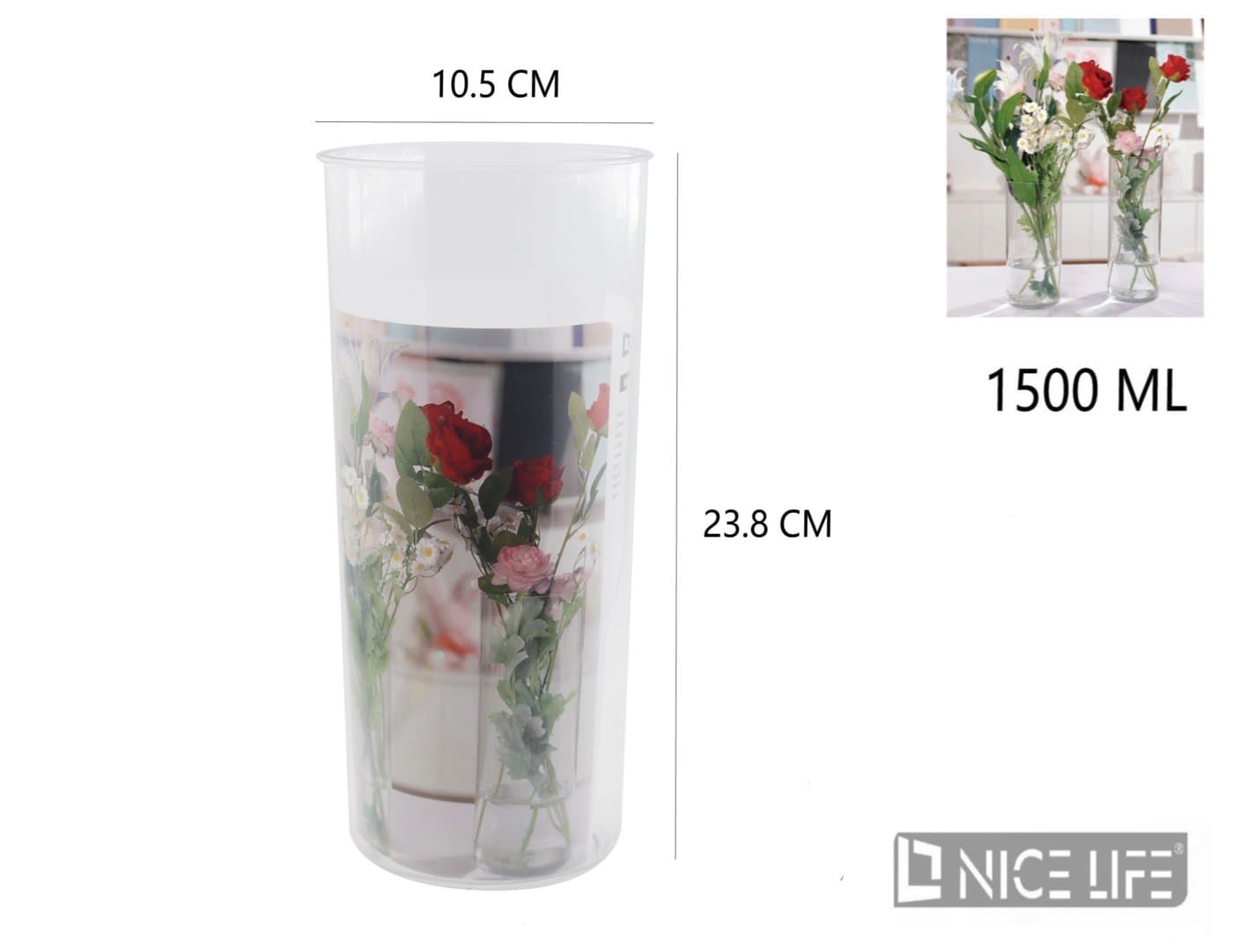 Wazon plastikowy przezroczysty wysoki cylindryczny do ekspozycji