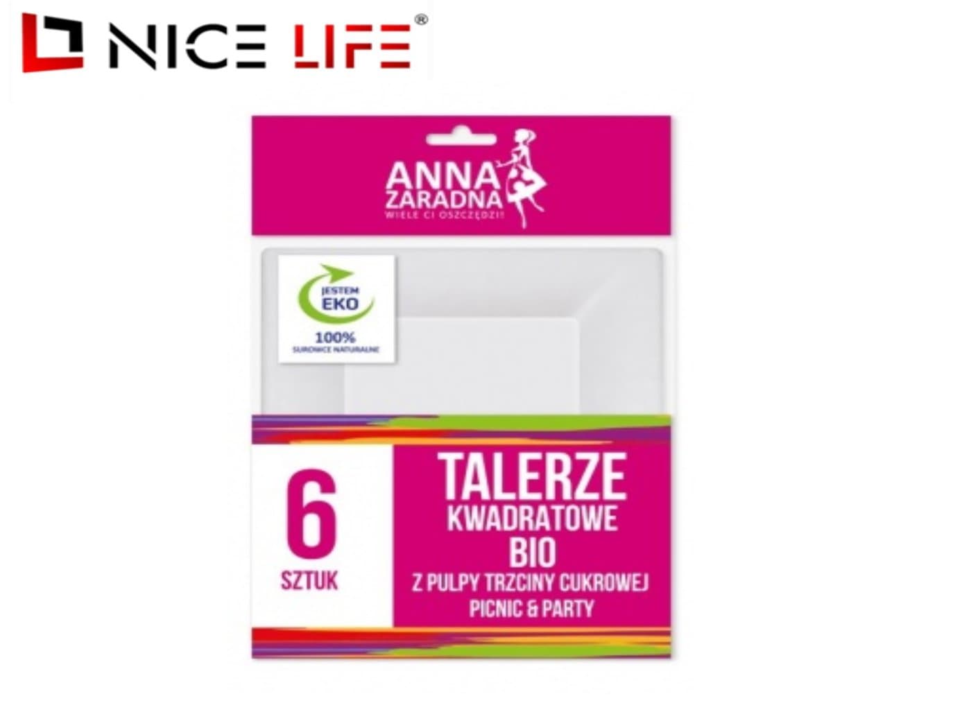 Talerze kwadratowe BIO z pulpy trzciny cukrowej 6szt