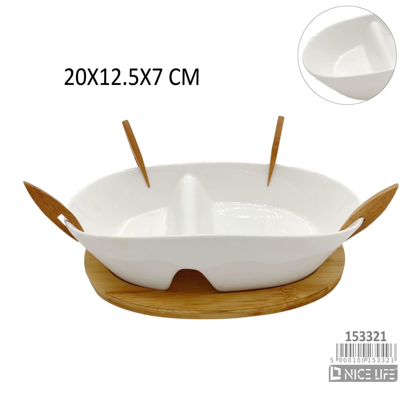 Talerz ceramiczny dzielony na bambusowej podstawce