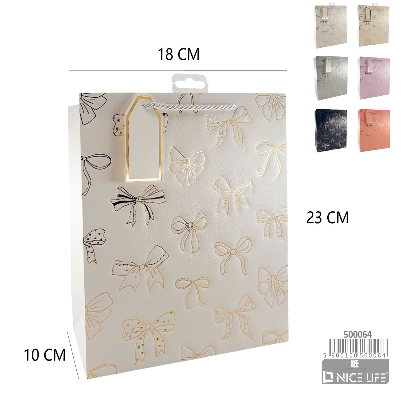 Torba papierowa z motywem kokardek i zawieszką