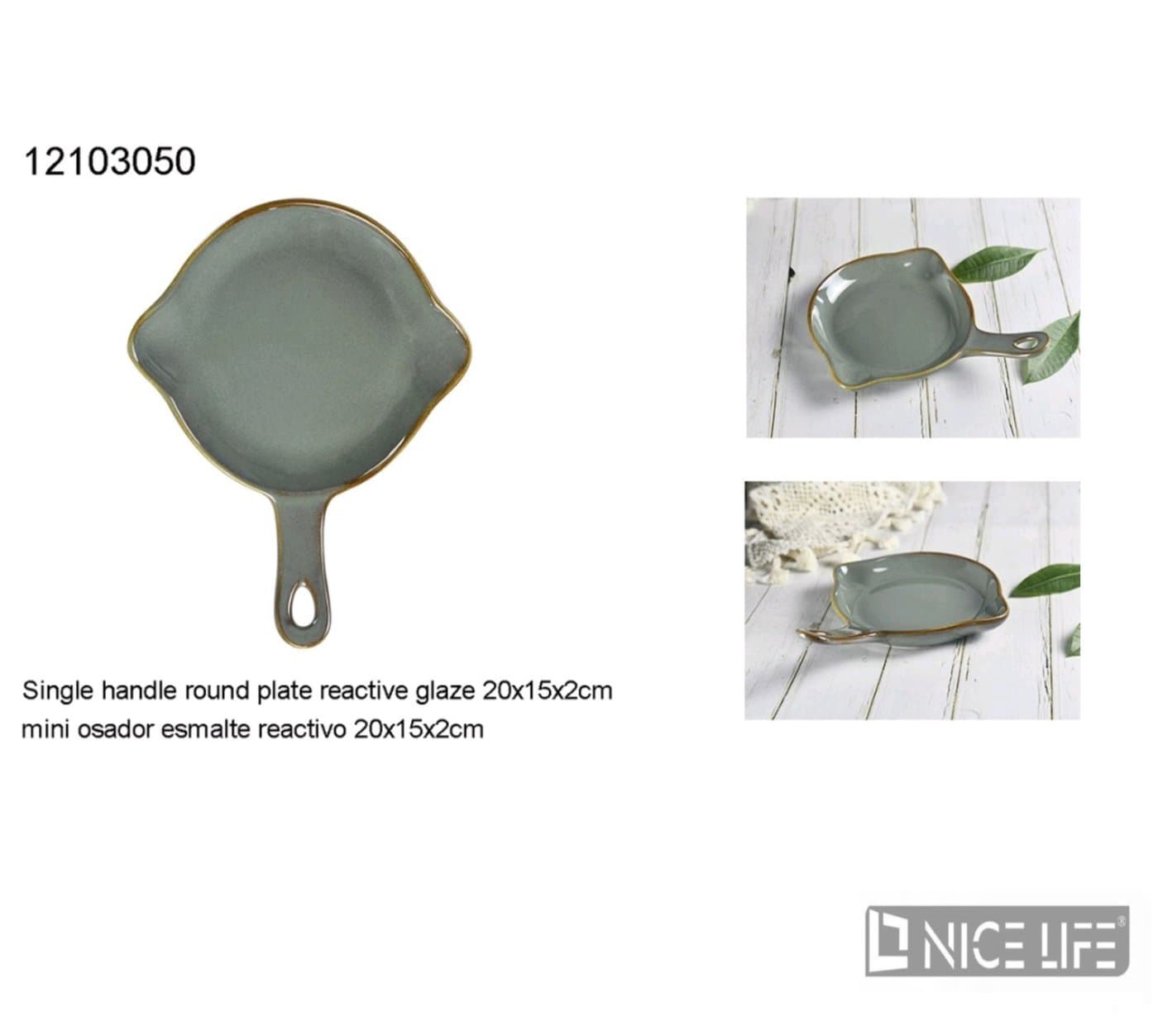 Naczynie ceramiczne z rączką zielonoszare
