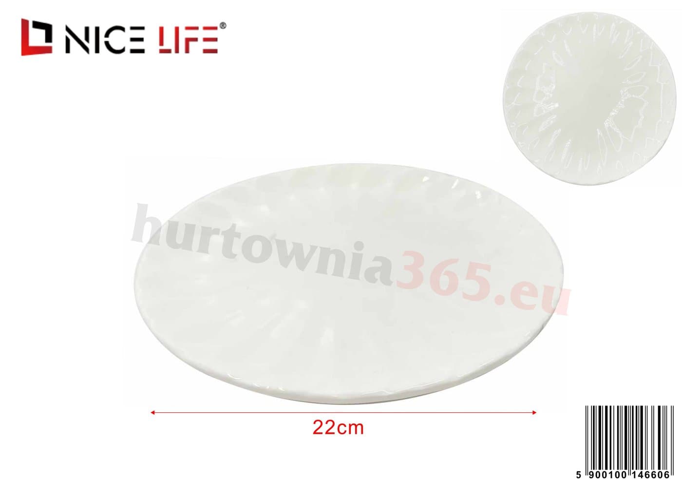 Talerz ceramiczny biały okrągły z tłoczonym wzorem kwiatowym