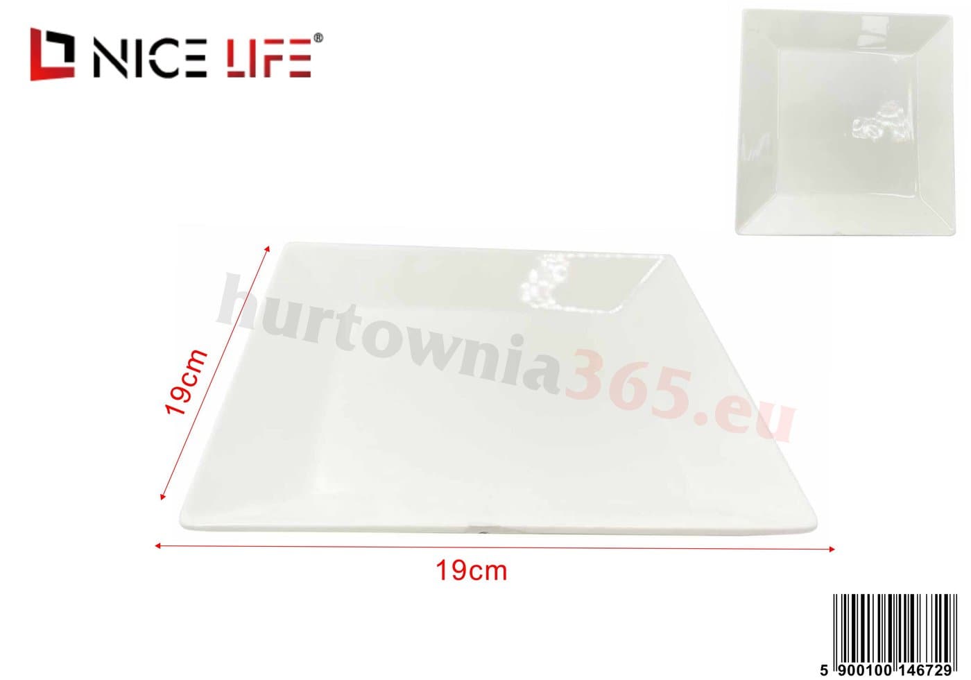 Talerz ceramiczny biały kwadratowy z szerokim uniesionym rantem