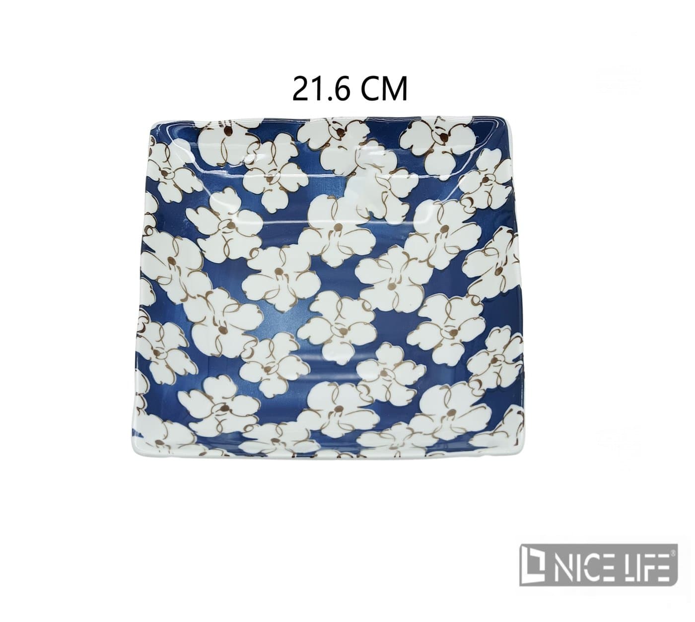 Talerz ceramiczny kwadratowy granatowy w białe kwiaty