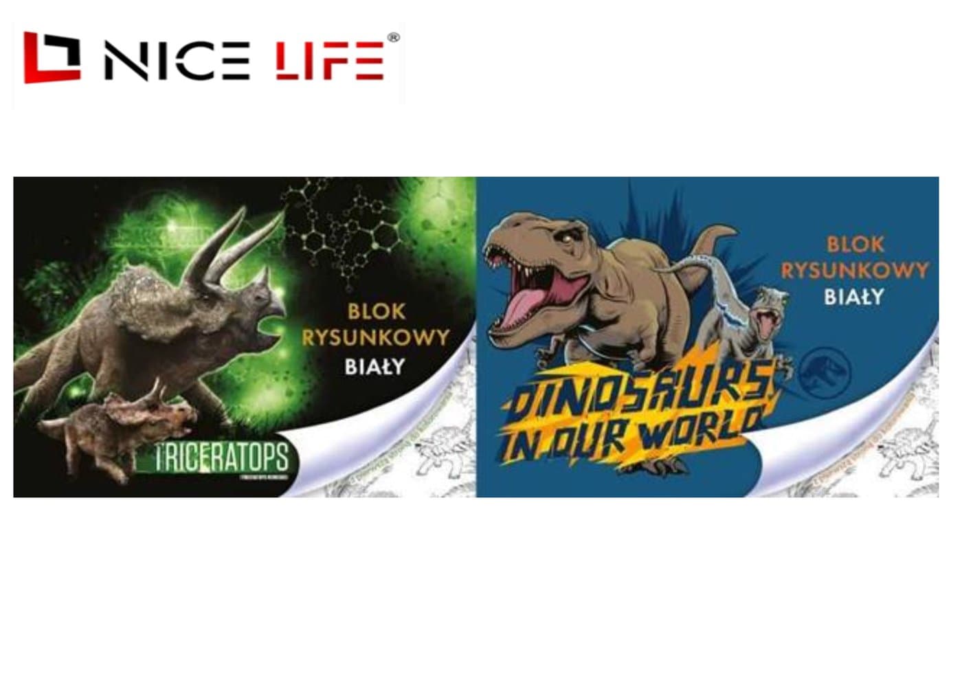 Blok rysunkowy biały A4/20k. z pierwszą stroną do kolorowania - JURASSIC PARK