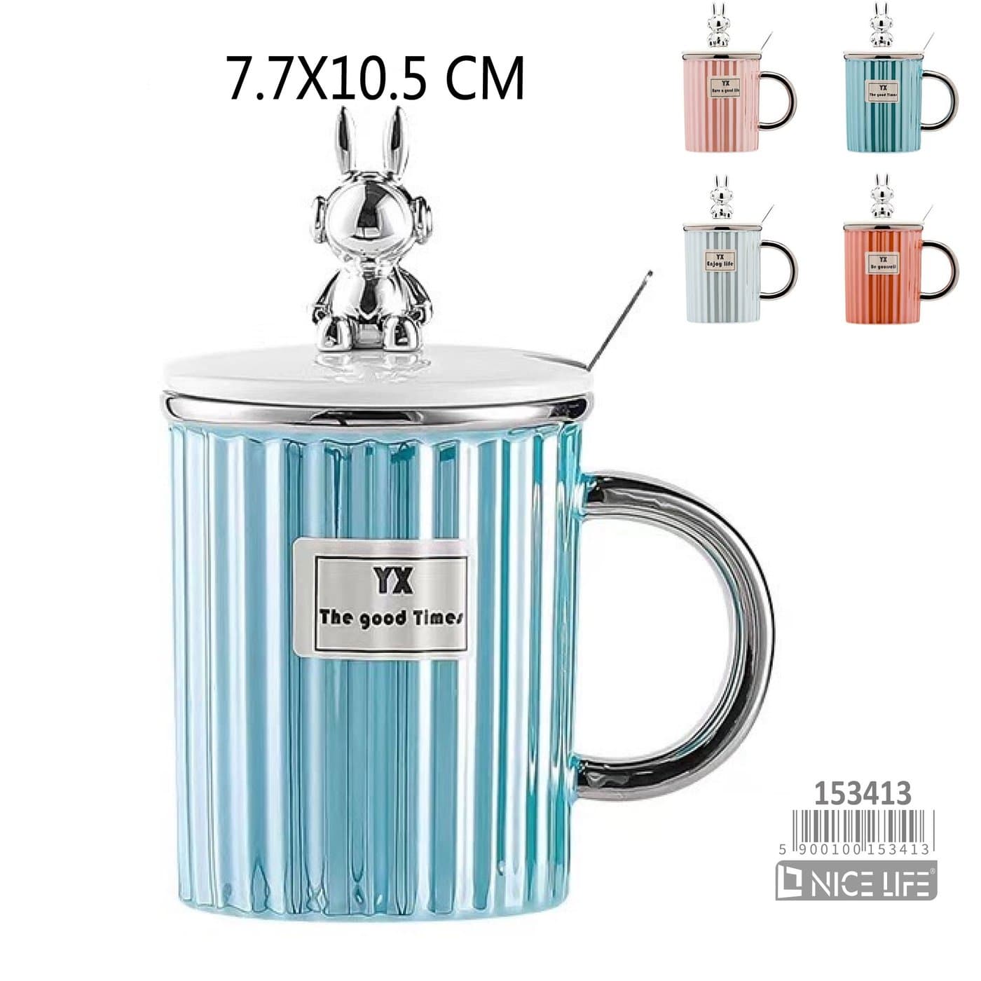 Kubek ceramiczny ryflowany z królikiem na pokrywce