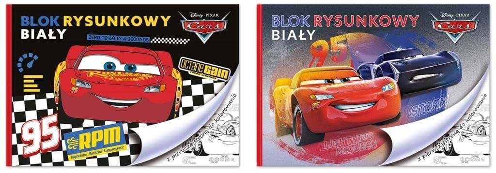 Blok rysunkowy biały A4 z motywem samochodowym