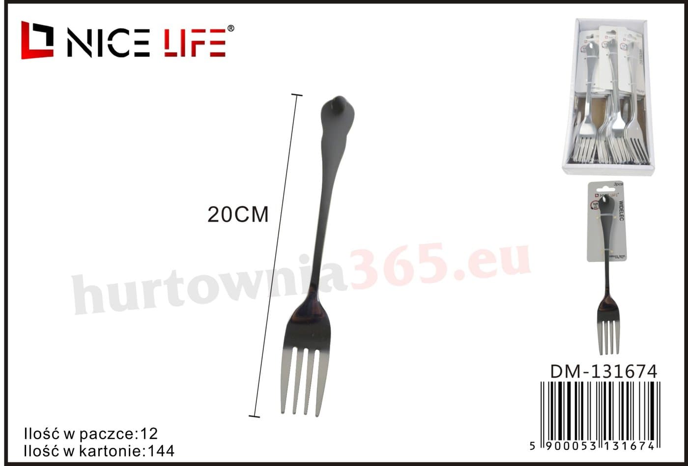 Widelec stołowy metalowy czterozębny z ozdobną rękojeścią