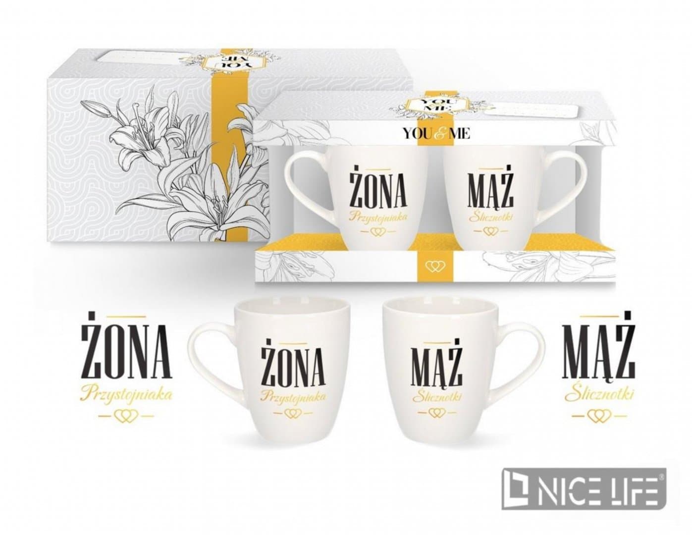 YOU&ME - Zestaw 2 kubków 300 ml - Mąż Ślicznotki / Żona Przystojniaka
