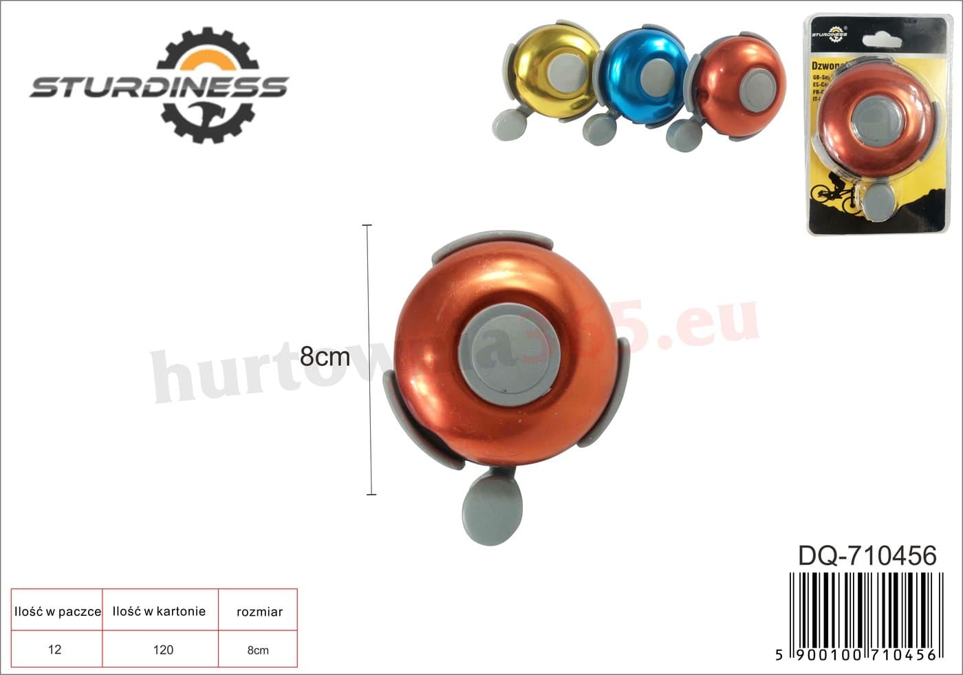 Dzwonek rowerowy metalowy miedziany z szarym przyciskiem