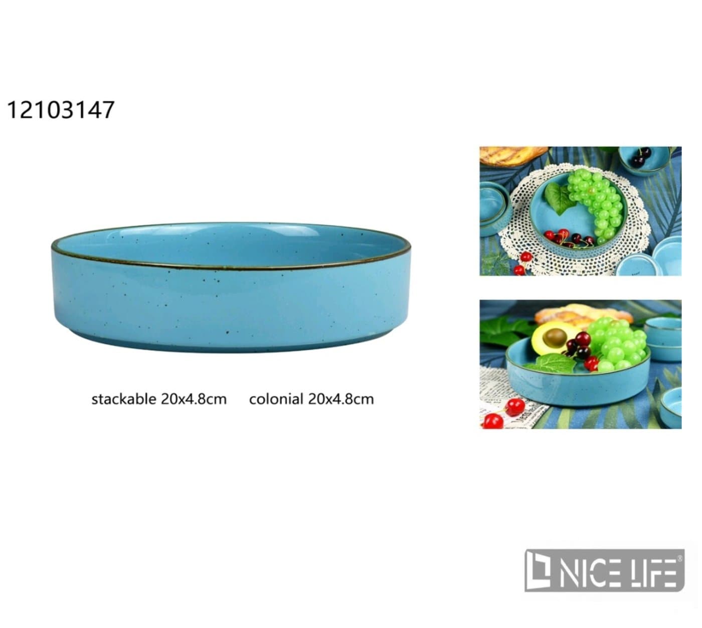 Miska ceramiczna niebieska nakrapiana ze złotą obwódką