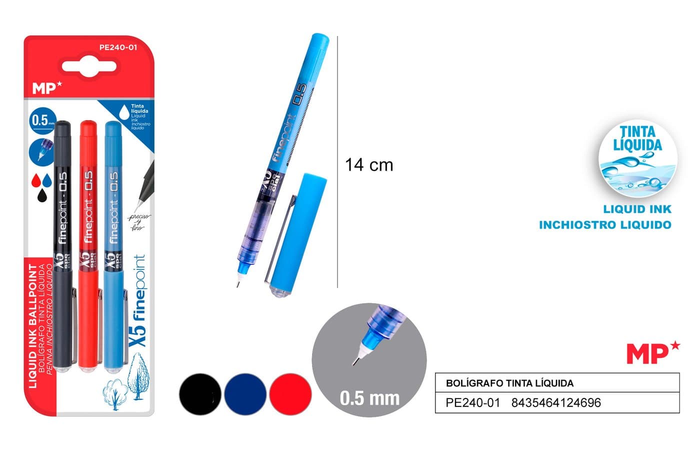 Cienkopisy 0,5 mm czarne, granatowe i czerwone
