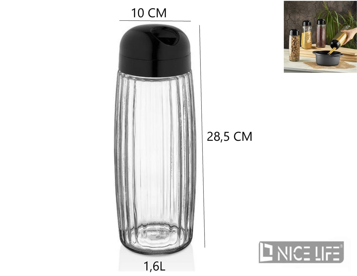 Słoik szklany 1,6 l żłobiony z pokrywką do dozowania