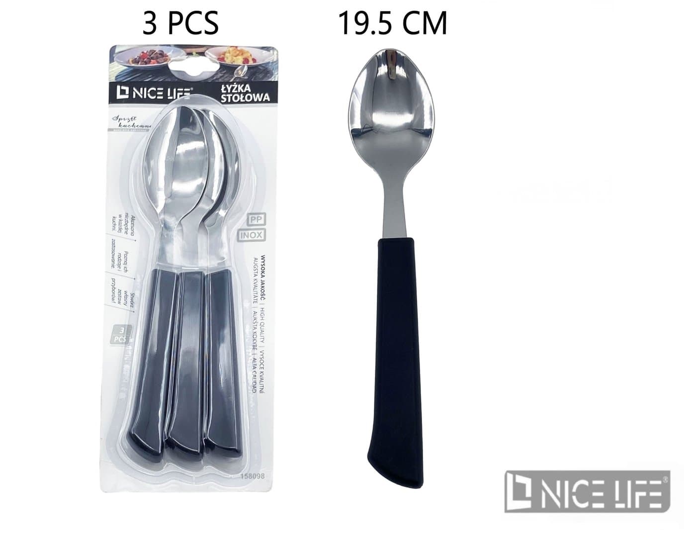 Łyżka stołowa metalowa z czarną plastikową rękojeścią