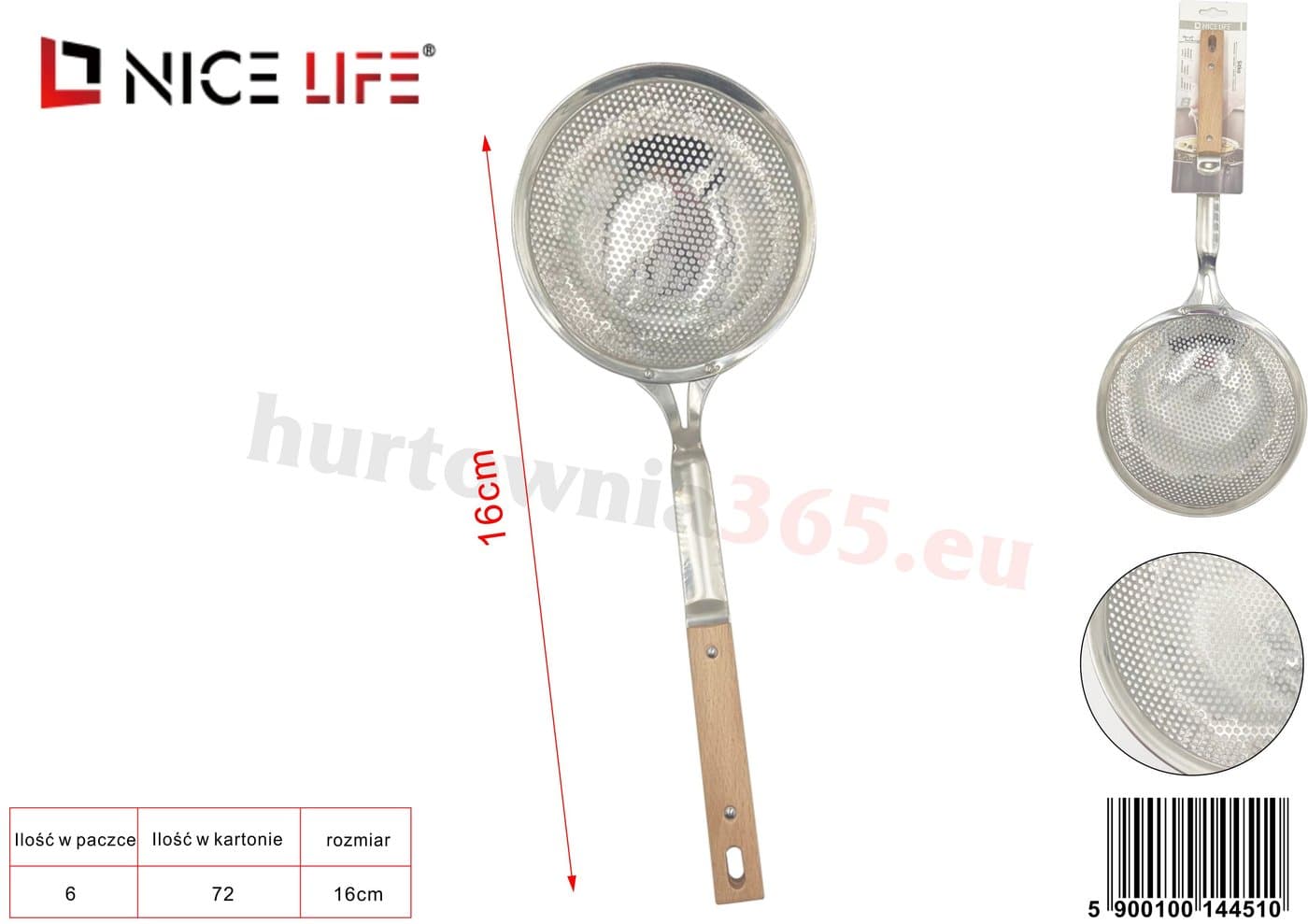 Sitko kuchenne metalowe z drewnianą rączką 16 cm