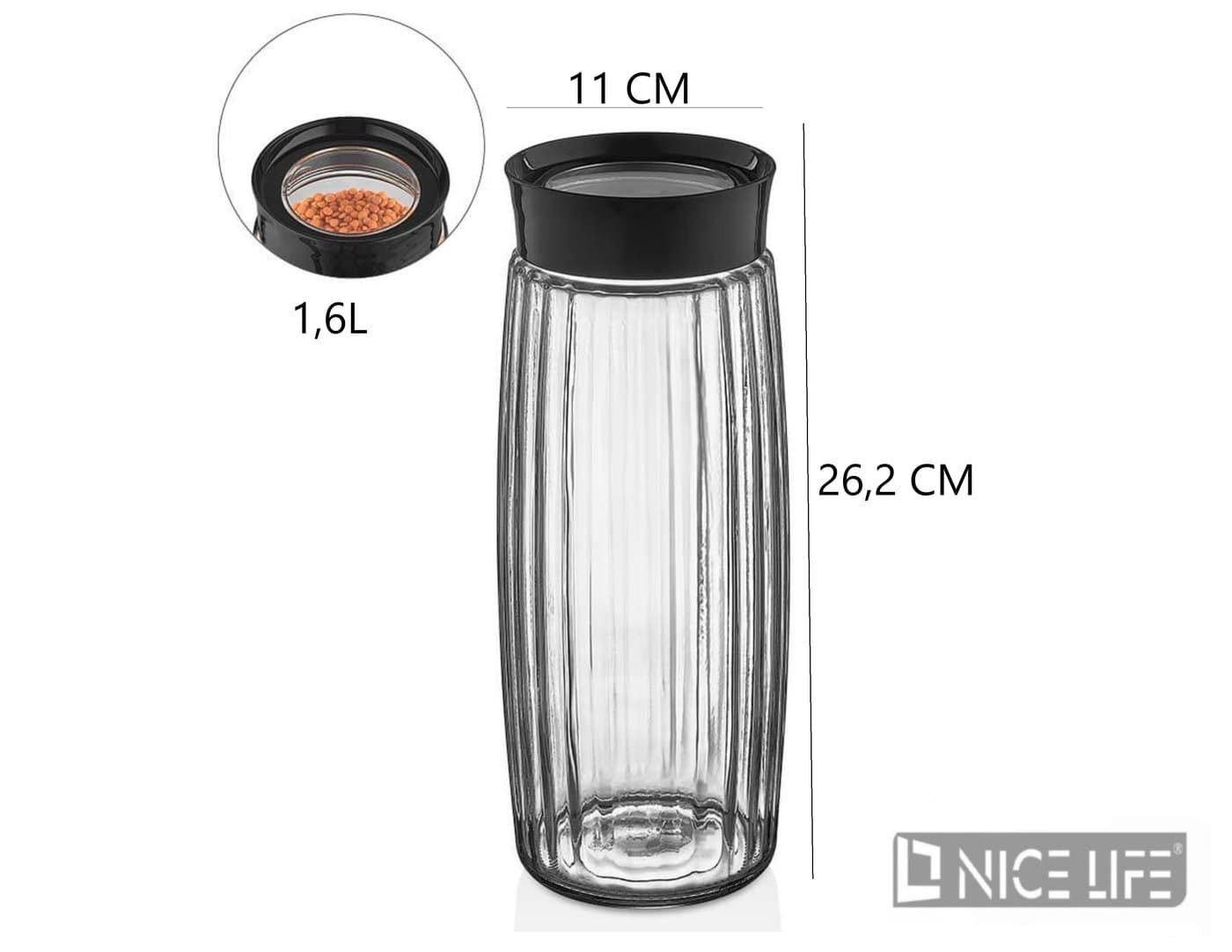 Słoik szklany 1,6 l żłobiony z czarną zakrętką