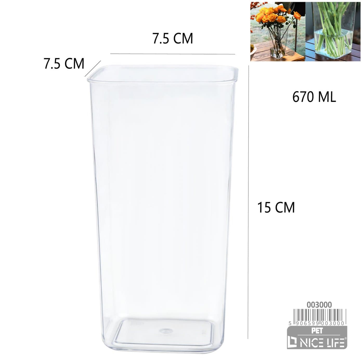 Wazon plastikowy przezroczysty kwadratowy rozszerzany