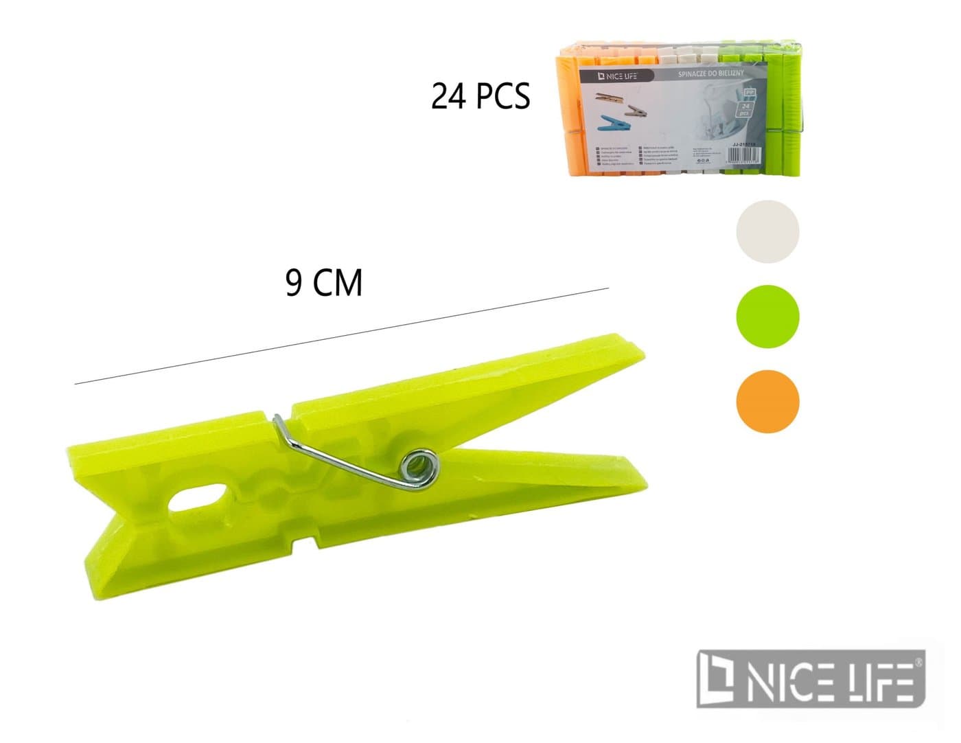 Spinacze do bielizny plastikowe: kremowe, zielone, pomarańczowe