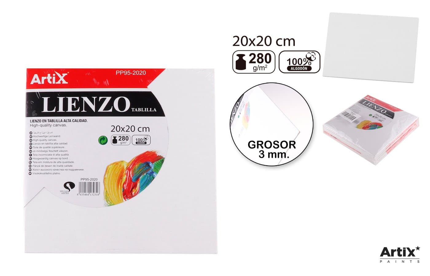 Podobrazie malarskie białe 20 × 20 × 0,3 cm 280 g/m²