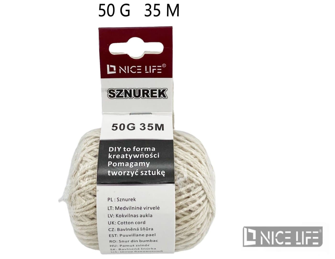 Sznurek pleciony kremowy zwinięty w kulkę