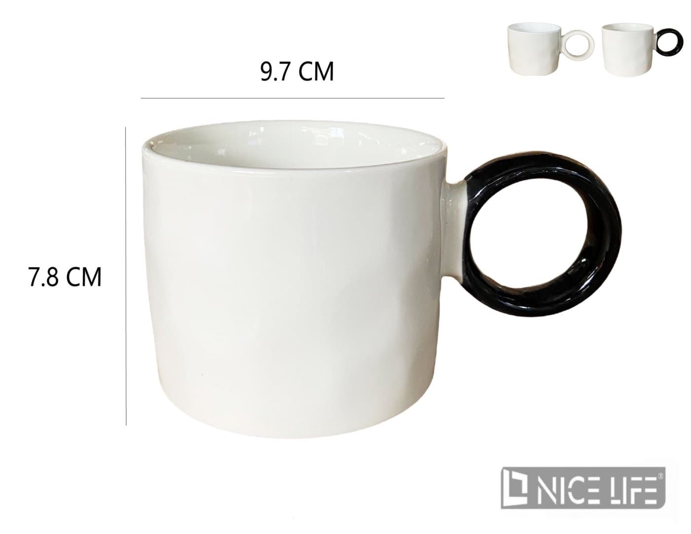 Kubek ceramiczny biały z okrągłym uchwytem