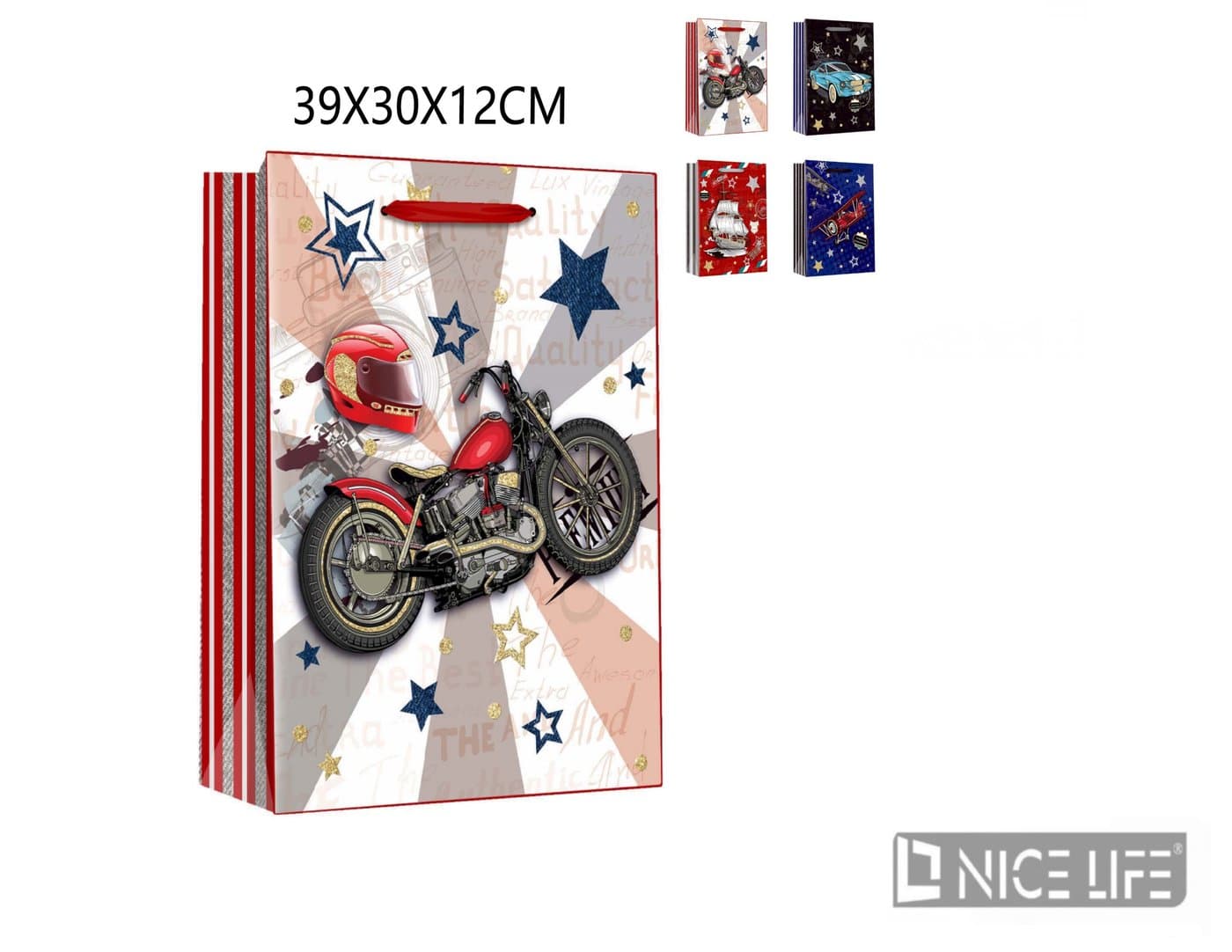 Torebka papierowa prezentowa z czerwonym motocyklem