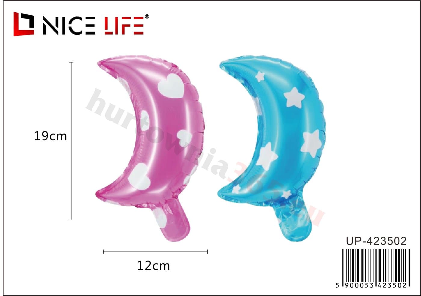 Balony foliowe półksiężyc różowe w serca lub niebieskie w gwiazdki