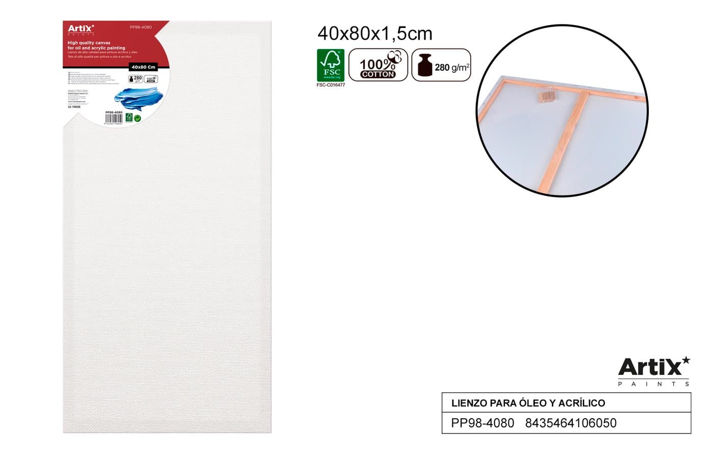 Podobrazie białe na drewnianej ramie 40 × 80 × 1,5