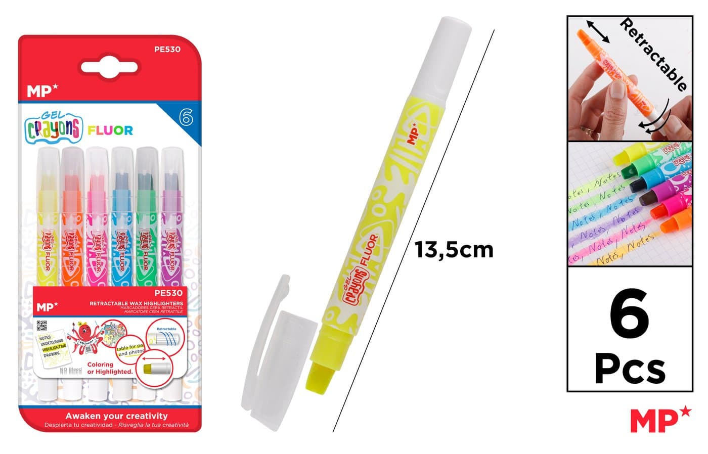 MARKERY WOSKOWE FLUORESCENCYJNE 6 szt.