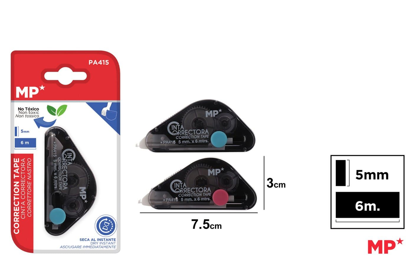 Korektor w taśmie 5 mm x 6 m czarny z turkusowym elementem