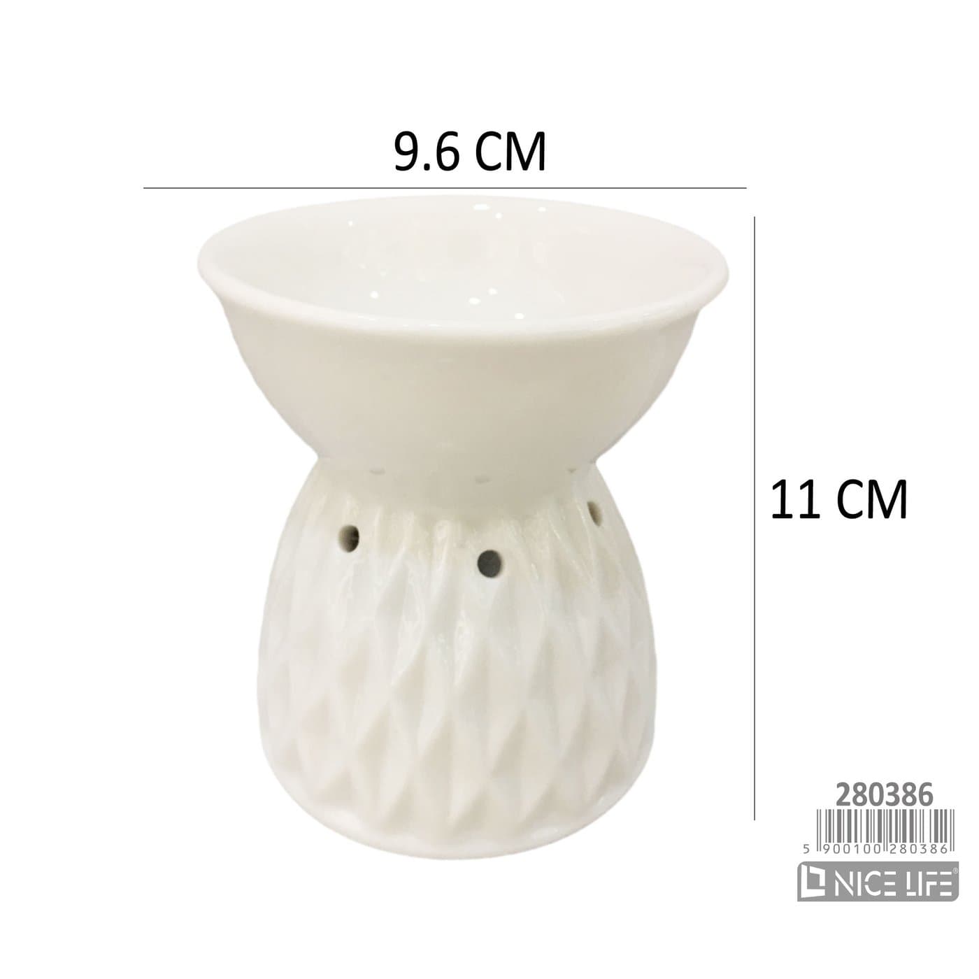 Kominek ceramiczny kremowy fakturowany w geometryczny wzór